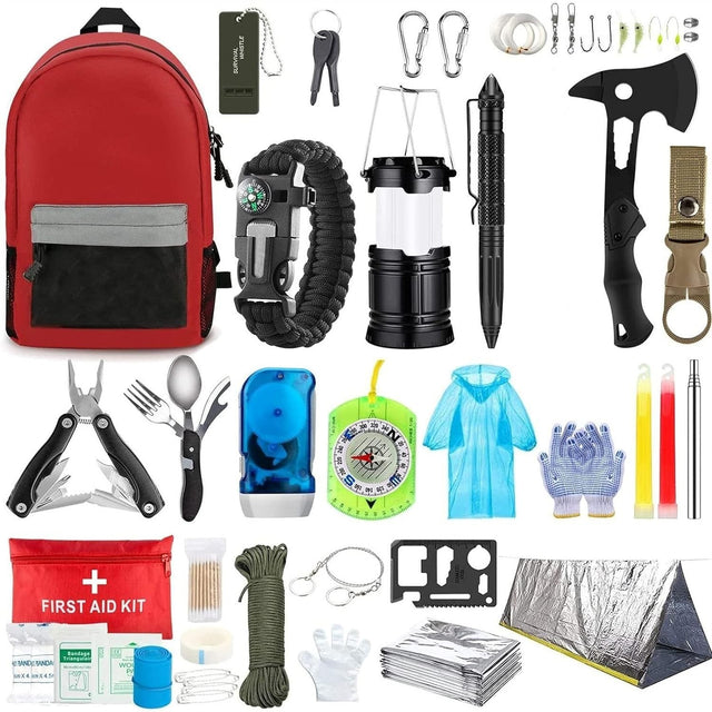 Kit supravietuire multifunctional Flippy, Instrumente profesionale, Agatatoare ghiozdan, pentru Camping, Drumetii, Aventuri in aer liber, borseta inclusa, gri - vivimall.ro