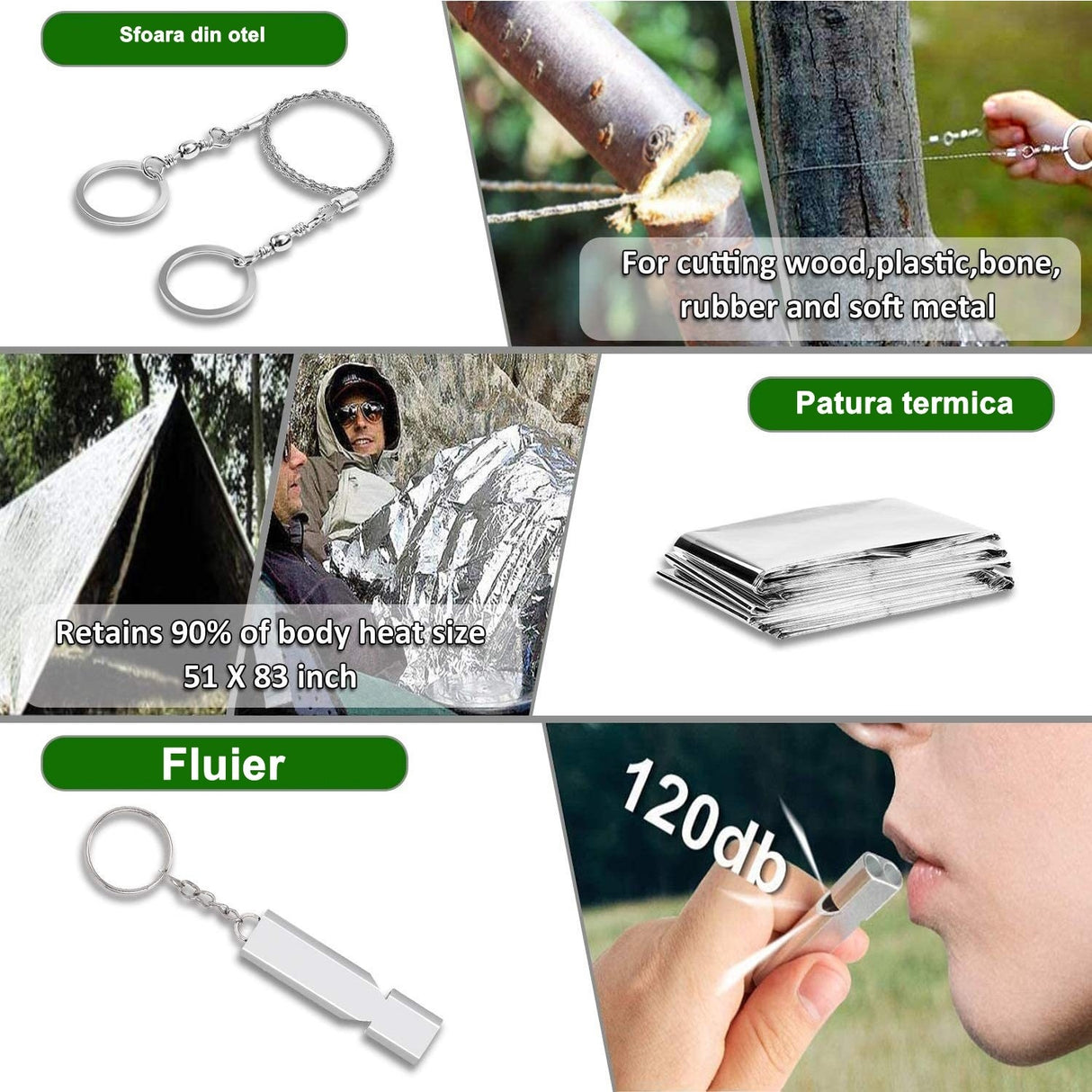 Kit Supravietuire Multifunctional Instrumente Profesionale, Trusa De Prim-Ajutor, Pentru Camping, Drumetii, Aventuri In Aer Liber, Borseta Inclusa, Model Army - vivimall.ro