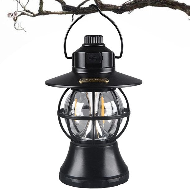 Lampa De Camping Retro Portabila, Felinar Vintage Led Abs, Acumulator Inclus 1200 Mah, Reincarcabila, 20 Cm Inaltime, 3 Moduri De Iluminare, Intensitate Reglabila,Lampa Portabila Pentru Cort In Aer Liber - vivimall.ro