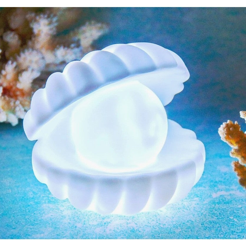 Lampa de Veghe, Flippy, Model Scoica cu Perla, Lumina Alb Rece, 10 x 8.5 cm, Led, Baterii Incluse 3 x LR44, Alb - vivimall.ro