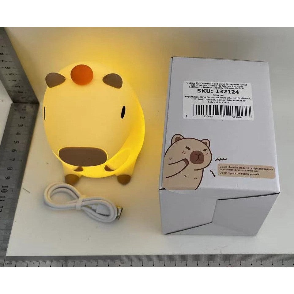 Lampa de Veghe pentru Copii, Vivimall, din Silicon, Senzor Tactil, Model Capibara, Lumina Calda, Protectie pentru Ochi, Incarcare USB, Capacitate Baterie Incorporata 800mAh, 10.8x9x12.8 cm, Alb - vivimall.ro