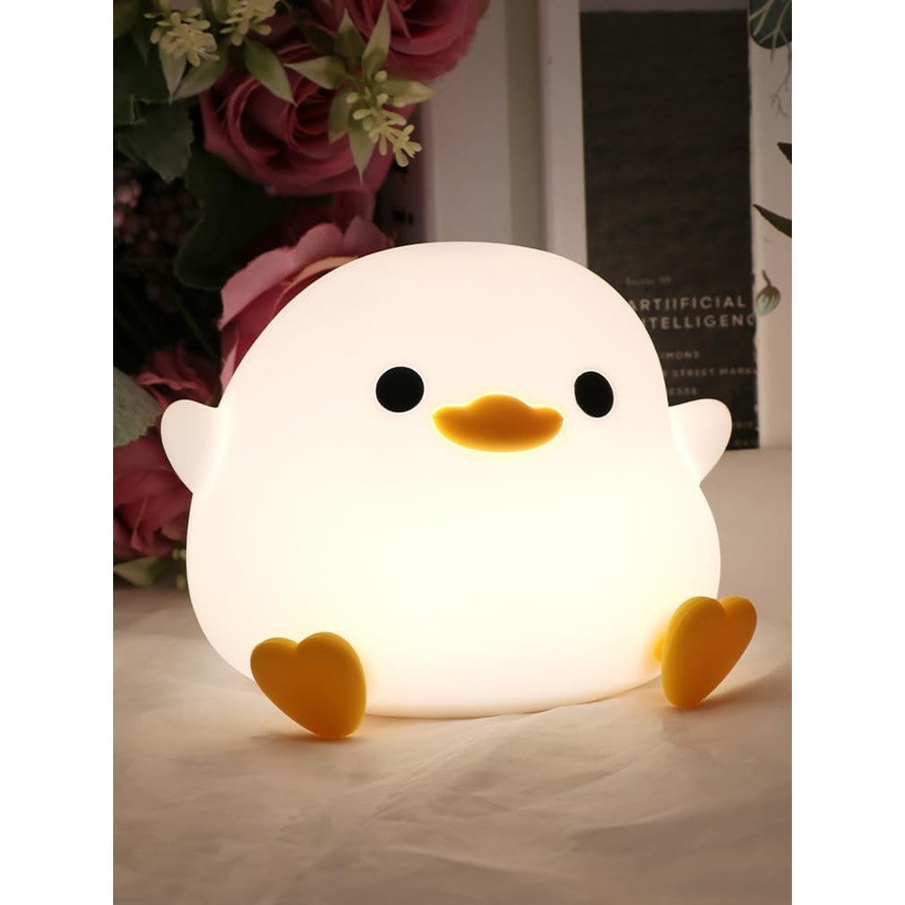 Lampa de Veghe pentru Copii, Vivimall, din Silicon, Senzor Tactil, Model Ratusca, Lumina Calda, Timer Automat, Protectie pentru Ochi, Incarcare USB Putere 0.5W, Capacitate Baterie Incorporata 800mAh, 12.2x10.5x9.2 cm, Alb - vivimall.ro