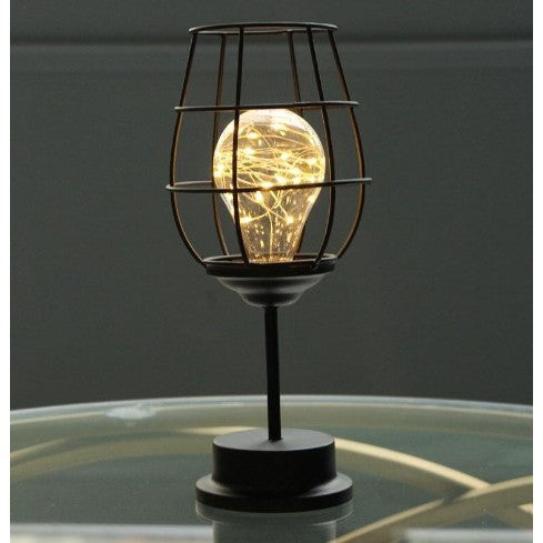 Lampa Decorativa cu Leduri, Vivimall, Model Pahar de Vin, cu Baterii, 13 x 13 x 28 cm, Suport Negru, Lumina Alb Cald - vivimall.ro