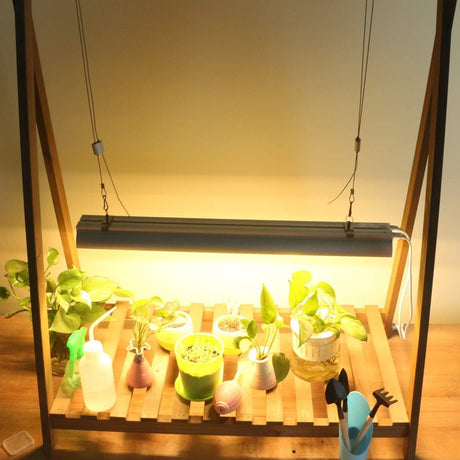 Lampa dubla pentru cresterea plantelor Vivimall, 50 cm, T5, tehnologie LED, nu afecteaza plantele, potrivit pentru intregul ciclu de crestere, lumina alb calda - vivimall.ro