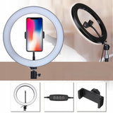 Lampa LED Circulara cu Trepied Metalic Extensibil, Vivimall, Rotativa 360 de Grade, Lungime Extensie 210 cm, Diametru Lampa 26 cm, Conectare USB, Telecomanda, 3 Trepte de Lumina, Negru - vivimall.ro