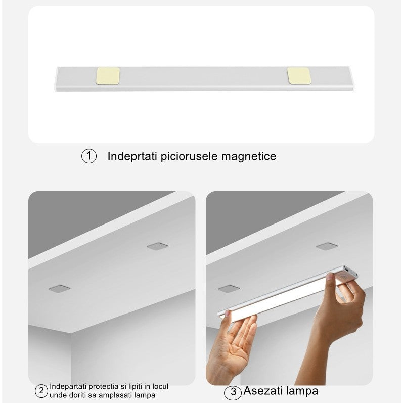 Lampa Led Cu Senzor De Lumina Si Miscare 20 Cm Intensitate Reglabila, Suport Magnetic, 34 Led-Uri, 71.49Lm, Acumulator 450Mah Cu Reincarcare Prin Usb-C, Pentru Bucatarie, Hol, Dressing, Garaj - vivimall.ro