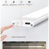 Lampa LED cu Senzor de Lumina si Miscare 30 cm, Vivimall, Intensitate Reglabila, Suport Magnetic, 79 LED-uri, 114.59lm , Acumulator 600mAh cu Reincarcare prin USB-C, pentru Bucatarie, Hol, Dressing, Garaj - vivimall.ro