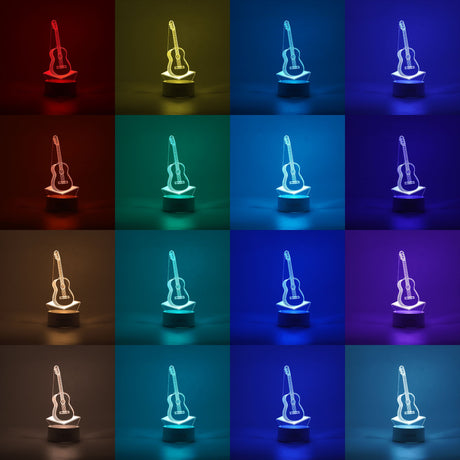 Lampa LED decorativa, Vivimall, 3D, Chitara, din material acril si lumina multicolora, alb - vivimall.ro