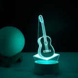 Lampa LED decorativa, Vivimall, 3D, Chitara, din material acril si lumina multicolora, alb - vivimall.ro