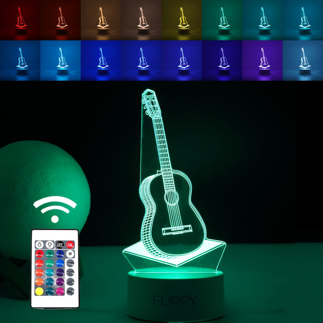 Lampa LED decorativa, Vivimall, 3D, Chitara, din material acril si lumina multicolora, alb - vivimall.ro