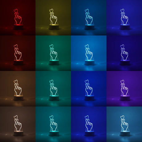 Lampa LED decorativa, Vivimall, 3D, Mana si Inima, din material acril si lumina multicolora, alb - vivimall.ro