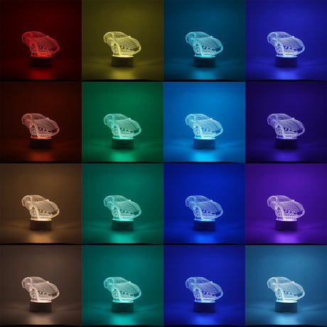 Lampa LED decorativa, Vivimall, 3D, Masina Sport, doua moduri de alimentare USB si baterii, 20 cm inaltime, din material acril si lumina multicolora, alb - vivimall.ro