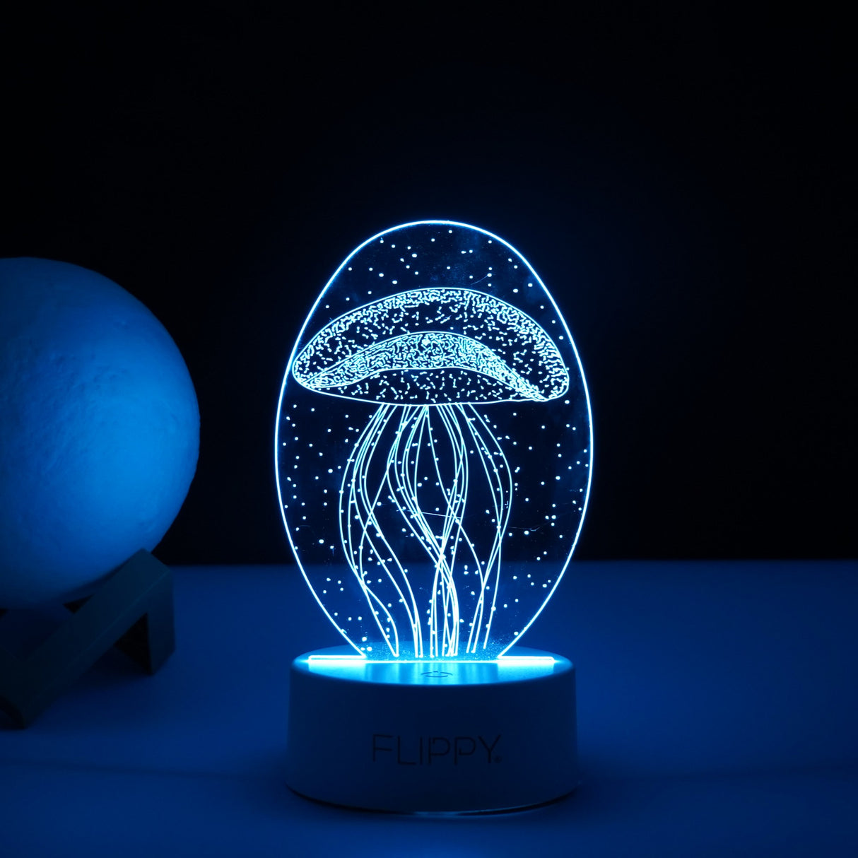 Lampa LED decorativa, Vivimall, 3D, Meduza, din material acril si lumina multicolora, alb - vivimall.ro