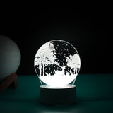 Lampa LED decorativa, Vivimall, 3D, Peisaj de iarna, cu telecomanda, doua moduri de alimentare USB si baterii, 20 cm inaltime, din material acril si lumina multicolora, alb - vivimall.ro