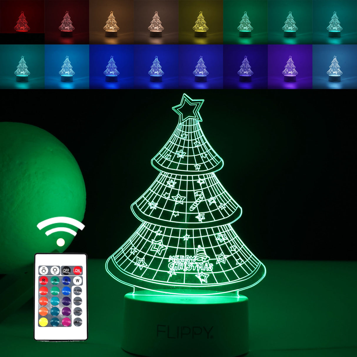 Lampa LED decorativa, Vivimall, 3D, Pom de Craciun, din material acril si lumina multicolora, alb - vivimall.ro