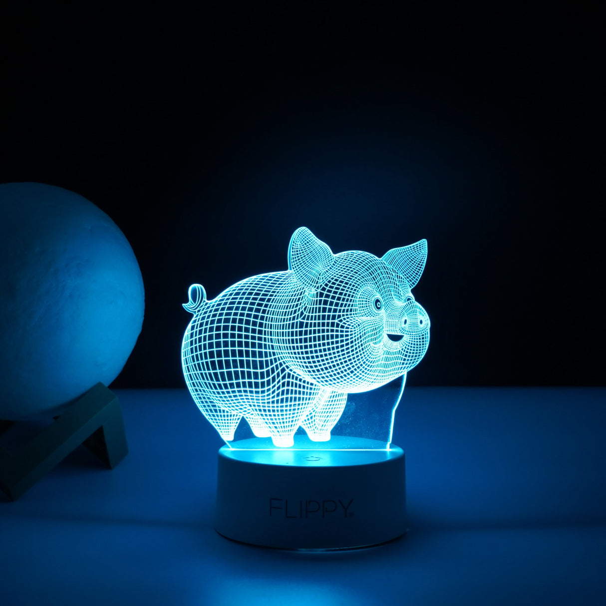 Lampa Led Decorativa, 3D, Porcusor Gras, Din Material Acril Si Lumina A, Alb - vivimall.ro