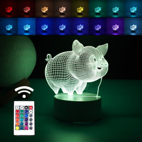 Lampa LED decorativa, Vivimall, 3D, Porcusor Gras, din material acril si lumina multicolora, alb - vivimall.ro