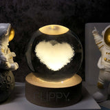 Lampa Led Decorativa, Bila De Cristal Cu Diametru 6Cm, Alimentare Usb, Suport Din Lemn, Lumina - vivimall.ro