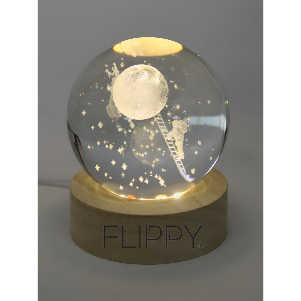 Lampa Led Decorativa, Cu Bila De Cristal Cu Diametru 6Cm, Alimentare Usb, Suport Din Lemn, Lumina - vivimall.ro