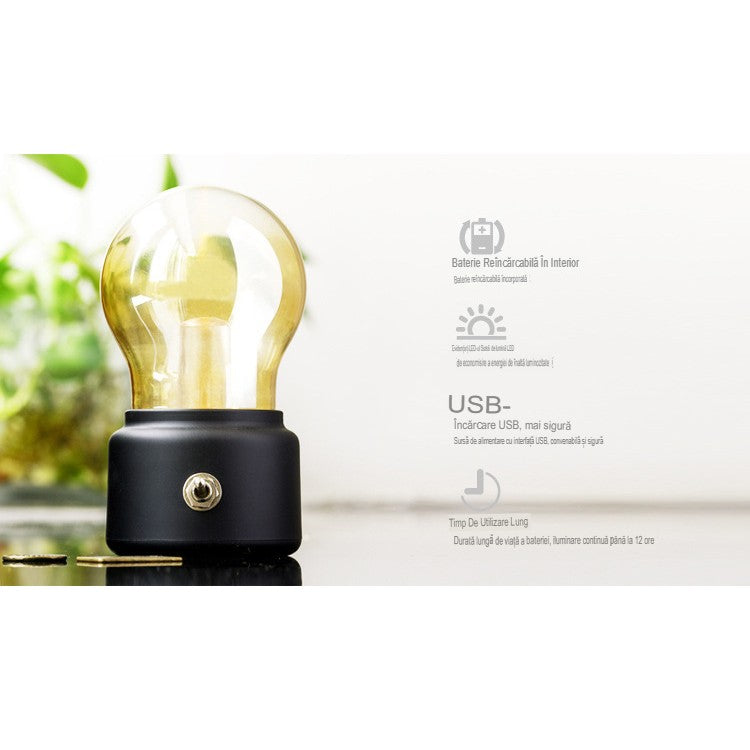 Декоративна LED крушка, ретро за вътрешна употреба, / прозрачна, 5 V, 500 Ma, ABS, топла светлина, USB зареждане, 12 часа живот на батерията, метален ключ