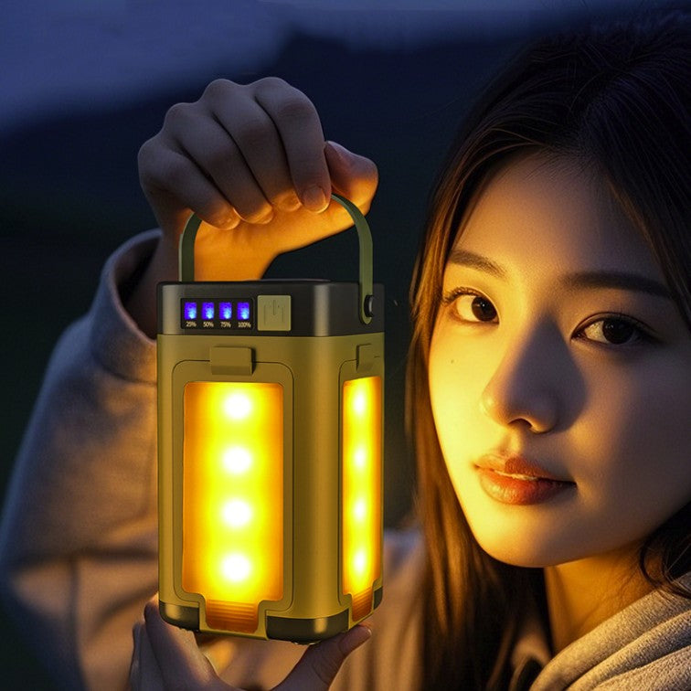 Lampa pentru Camping, Flippy, Lampa Reincarcabila Solar/Retea, Tip Felinar 4 Laturi si Lanterna in Baza, Impermeabila, 12.5 x 7 x 7 cm, Verde