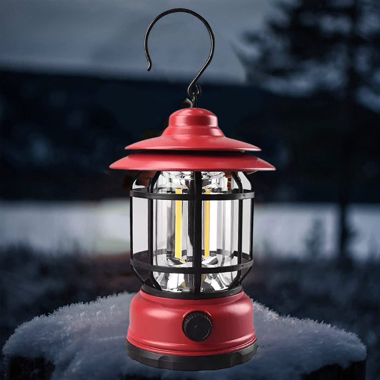 Lampă Portabilă Camping, Felinar Vintage, Cu Cârlig ABS, Iluminare 21 COB LED, Intensitate Reglabilă, 5W, Vivimall - vivimall.ro