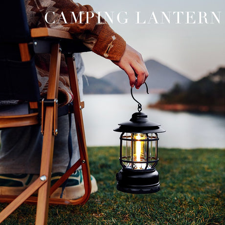 Lampă Portabilă Camping, Felinar Vintage, Cu Cârlig ABS, Iluminare 21 COB LED, Intensitate Reglabilă, 5W, Vivimall - vivimall.ro