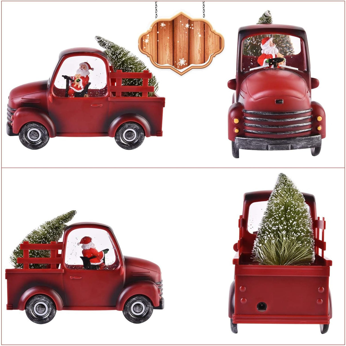 Decoratiune Craciun, Tip Masina, Figurine Mos Craciun cu Bradul, 3 Moduri, Functie Muzicala, Zapada in Miscare, Functioneaza Cu Baterii ( 3 x AA neincluse), Cablu USB (Inclus), Model Rosu, 24 x 10 x 19 cm, Alb Cald - vivimall.ro