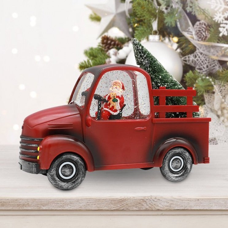 Decoratiune Craciun, Tip Masina, Figurine Mos Craciun cu Bradul, 3 Moduri, Functie Muzicala, Zapada in Miscare, Functioneaza Cu Baterii ( 3 x AA neincluse), Cablu USB (Inclus), Model Rosu, 24 x 10 x 19 cm, Alb Cald - vivimall.ro