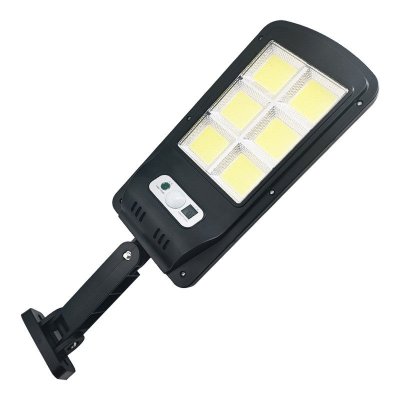 Lampa Solara De Exterior LED Vivimall, 36 cm x 11.5 cm, 2880 Lumeni 120 COB LED 24 W - echivalent 192 W bec incadescent, IP65, Senzor de Miscare, Senzor de Lumina, 6 Grile, Alb Rece - vivimall.ro