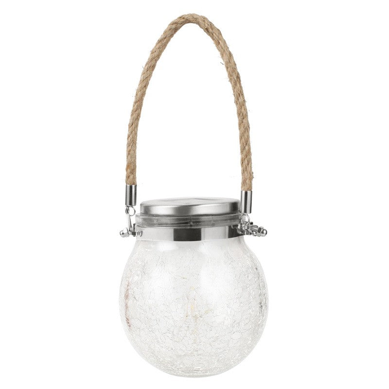 Lampa Solara Decorativa Pentru Exterior, Ip65, 20 Led-Uri, 600Mah, 14 X 12 Cm, Cu Agatatoare, Model Borcan Rotund, Alb Cald - vivimall.ro