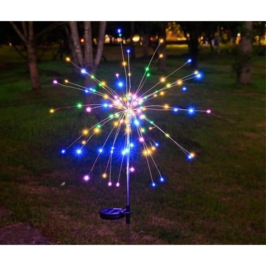 Lampă solară decorativă model Artificii din sârmă de cupru, 120 LED-uri multicolor, vedere frontală, 90 cm