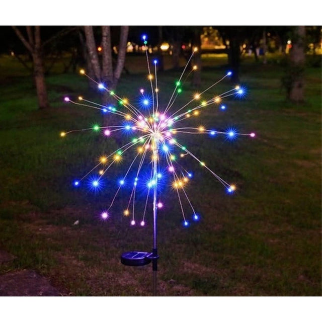Lampă solară decorativă model Artificii din sârmă de cupru, 120 LED-uri multicolor, vedere frontală, 90 cm