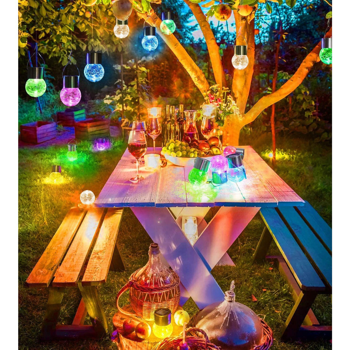 Lampa Solara Vivimall, LED, Tip Candelabru Mic, Cu Bila Din Sticla Crapata, Exterioara, Impermeabila, Iluminare 6-12 H, Multicolor - vivimall.ro