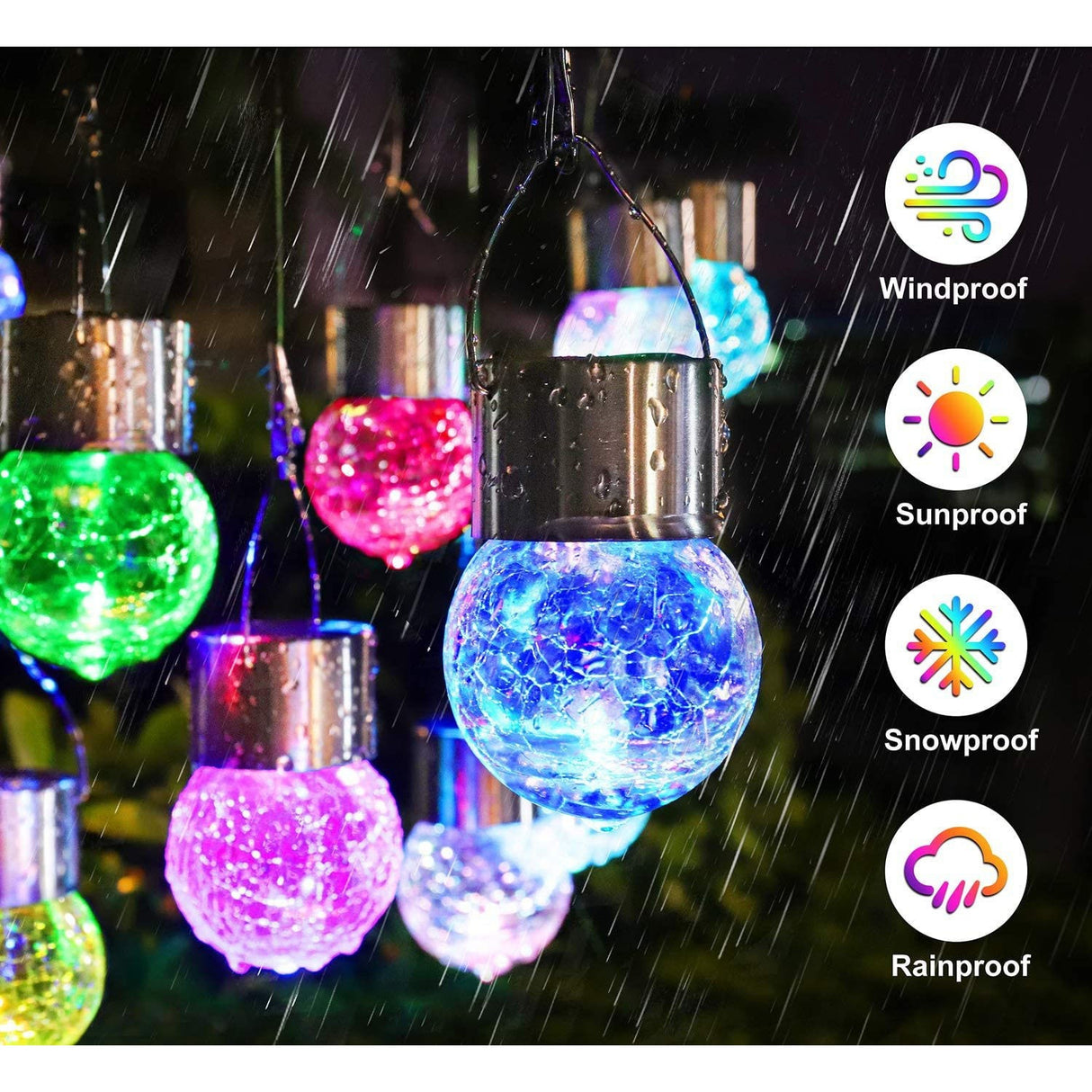 Lampa Solara Vivimall, LED, Tip Candelabru Mic, Cu Bila Din Sticla Crapata, Exterioara, Impermeabila, Iluminare 6-12 H, Multicolor - vivimall.ro