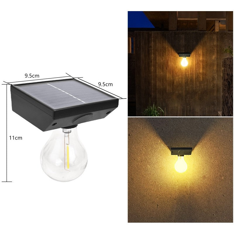 Lampa solara Vivimall, pentru exterior, tip bec, rezistenta la apa IP65, material ABS, baterie 3.7V, 1200 mah, 9.5 x 11 cm, autonomie 8 ore, senzor de miscare,  alb cald - vivimall.ro