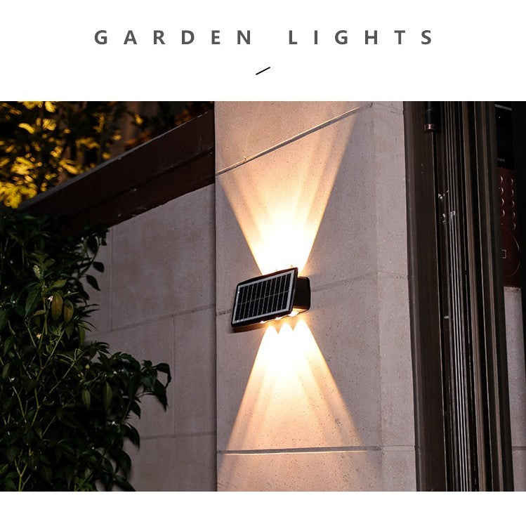 Lampa solara LED bidirectionala dreptunghiulara pentru perete Vivimall, 20.5x10 cm, 6 LED-uri, 5.5V, ABS, 500mAh, rezistent la apa IP65, alb rece - vivimall.ro