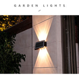 Lampa solara LED bidirectionala dreptunghiulara pentru perete Vivimall, 20.5x10 cm, 6 LED-uri, 5.5V, ABS, 500mAh, rezistent la apa IP65, alb rece - vivimall.ro