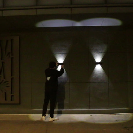 Lampa solara LED bidirectionala Vivimall, cu panou ajustabil, comutator culoare lumina, pentru perete, scari, gradina, terasa, 16 x 6.5 cm, 6 LED-uri, material ABS, baterie 3.7 V, 1200mah, multicolor - vivimall.ro