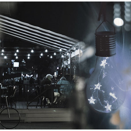 Lampa Solara LED Decorativa sub forma de Bulb, pentru exterior, suspendata, IP65, Ultron Transparent, lumina rece, Vivimall - vivimall.ro