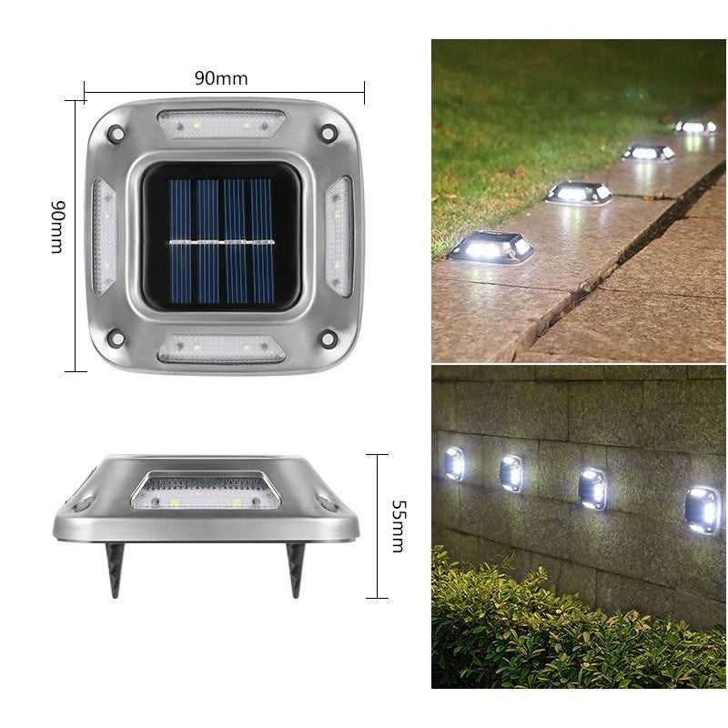 Lampa Solara Led Pentru Gradina, 8 Led-Uri, Prindere De Perete Sau Impamantare, Ip65, Forma Patrat, Material Abs Si Policarbonat, 9 X 9 Cm, Baterie 1.2V, 600 Mah, Alb Rece - vivimall.ro