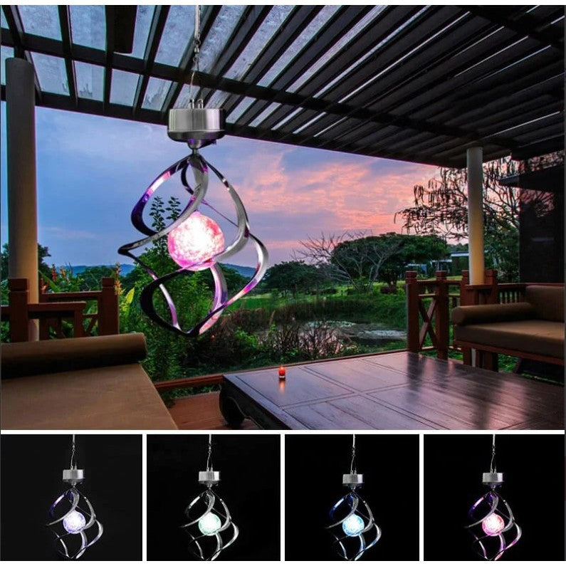 Lampa solara LED RGB spirala pentru gradina/terasa Vivimall, se roteste de la vant, 35 x 5.5 cm, rezistenta la apa, 2V, 600 mAh, multicolor - vivimall.ro