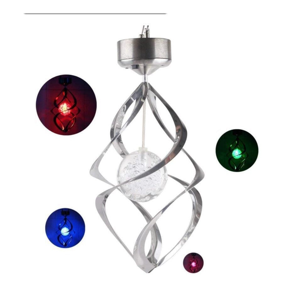 Lampa solara LED RGB spirala pentru gradina/terasa Vivimall, se roteste de la vant, 35 x 5.5 cm, rezistenta la apa, 2V, 600 mAh, multicolor - vivimall.ro