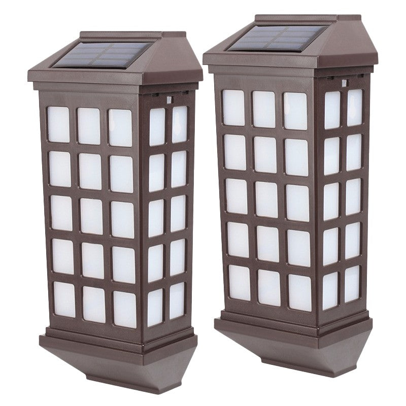 Lampa solara LED tip Felinar pentru perete Vivimall, Set din 2 Buc, 23 x 9 cm, 1.2V, ABS, 600mAh, Rezistent la Apa, Tip lumina alb cald, Maro - vivimall.ro