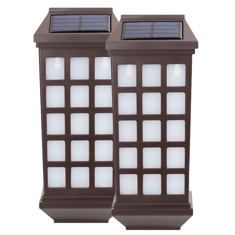 Lampa solara LED tip Felinar pentru perete Vivimall, Set din 2 Buc, 23 x 9 cm, 1.2V, ABS, 600mAh, Rezistent la Apa, Tip lumina alb cald, Maro - vivimall.ro
