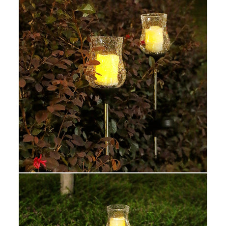 Lampa solara LED tip Lalea pentru gradina Vivimall, inaltime 55 cm,  material sticla si ABS, 2V, ABS, 600mAh, alb cald - vivimall.ro