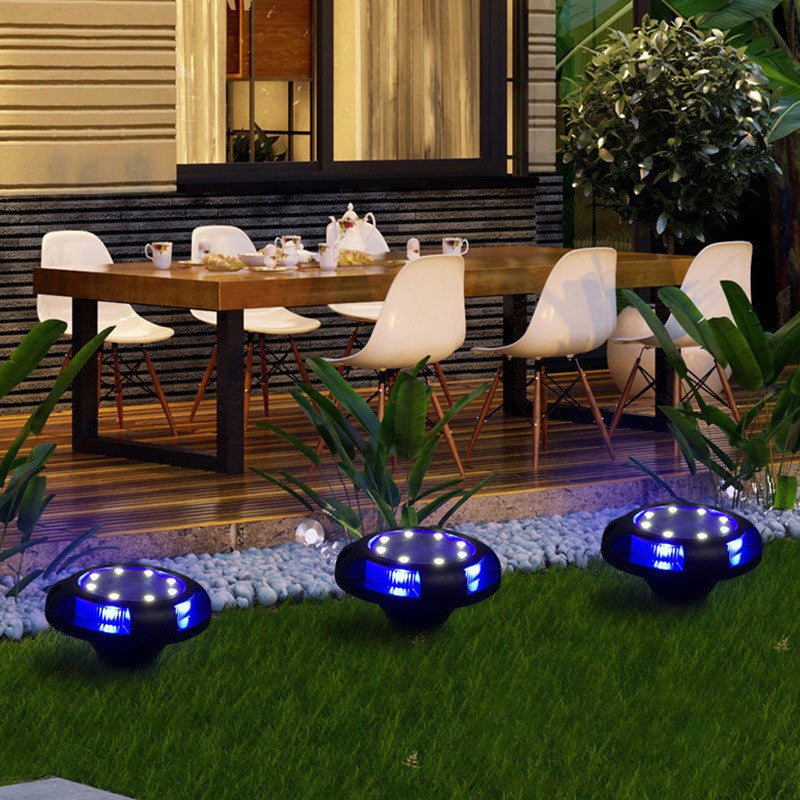 Lampa solara LED tip spot pentru gradina Vivimall, cu 4 leduri laterale multicolore si 8 leduri principale alb rece, IP65, material ABS, baterie 2V, 700 mah, 11x13.5 cm, multicolor - vivimall.ro