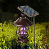 Lampa solara pentru gradina, anti-insecte, tantari, muste, UV, LED, material ABS, putere 5W, 1.2 V, autonomie 8 ore, 2 moduri de functionare, IP65, electric shock 380 volti, 30 x 19.5 cm, maro - vivimall.ro