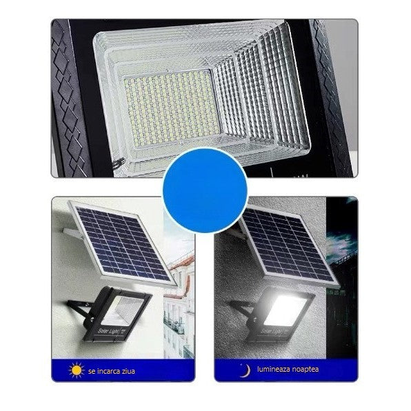 Lampa Solara Stradala, 220 Led, 100 W, Cu Panou Solar, Brat De Montare Inclus - vivimall.ro
