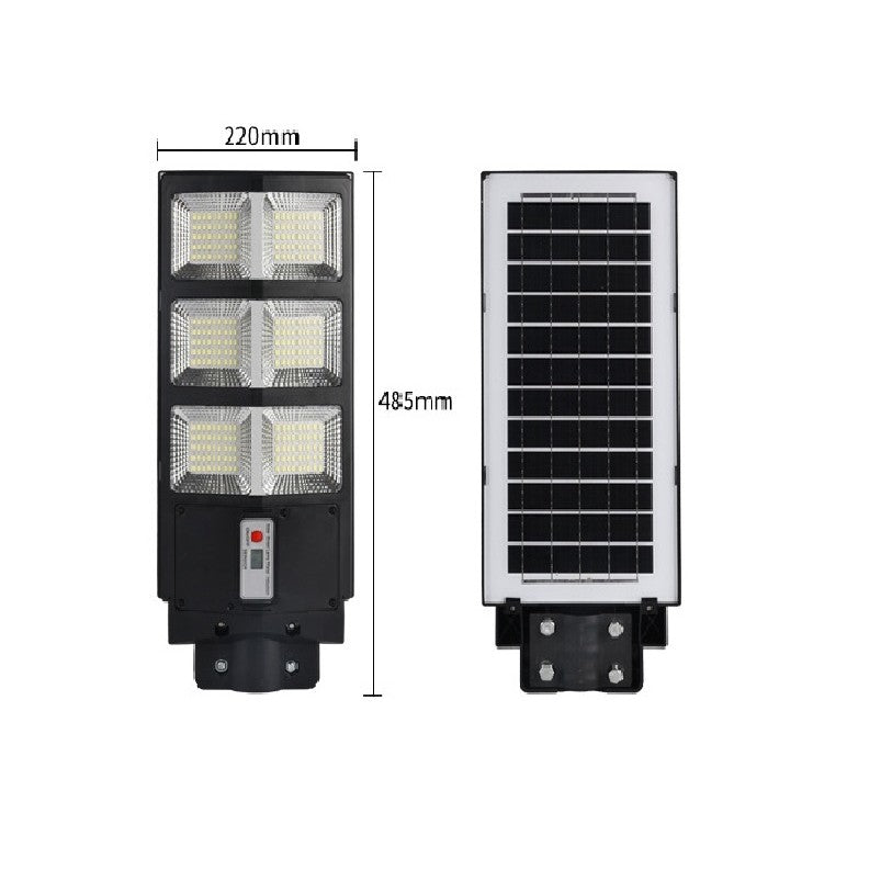 Lampa solara stradala Vivimall, cu telecomanda, senzor de miscare si lumina, suport prindere, 135 LED-uri, IP65, ABS, 8AH, 100W, temperatura culoare 6500K, 48.5x22x6.8 cm, autonomie 10-12 ore, negru - vivimall.ro